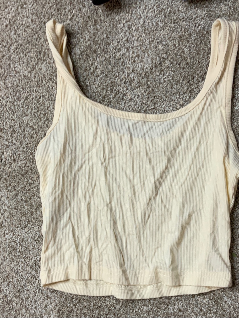Ribbed Scoop Neck Crop Tank - Cream